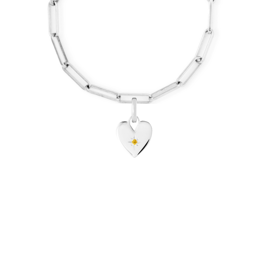 Birthstone Heart Silver Clip Charm Paperclip Necklace
