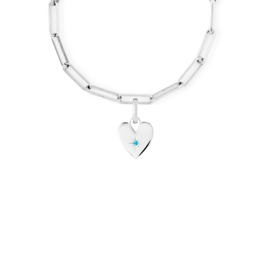 Birthstone Heart Silver Clip Charm Paperclip Necklace