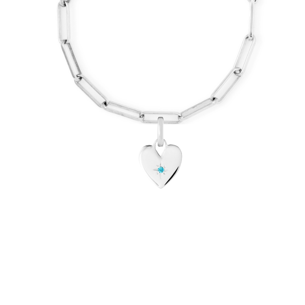 Birthstone Heart Silver Clip Charm Paperclip Necklace