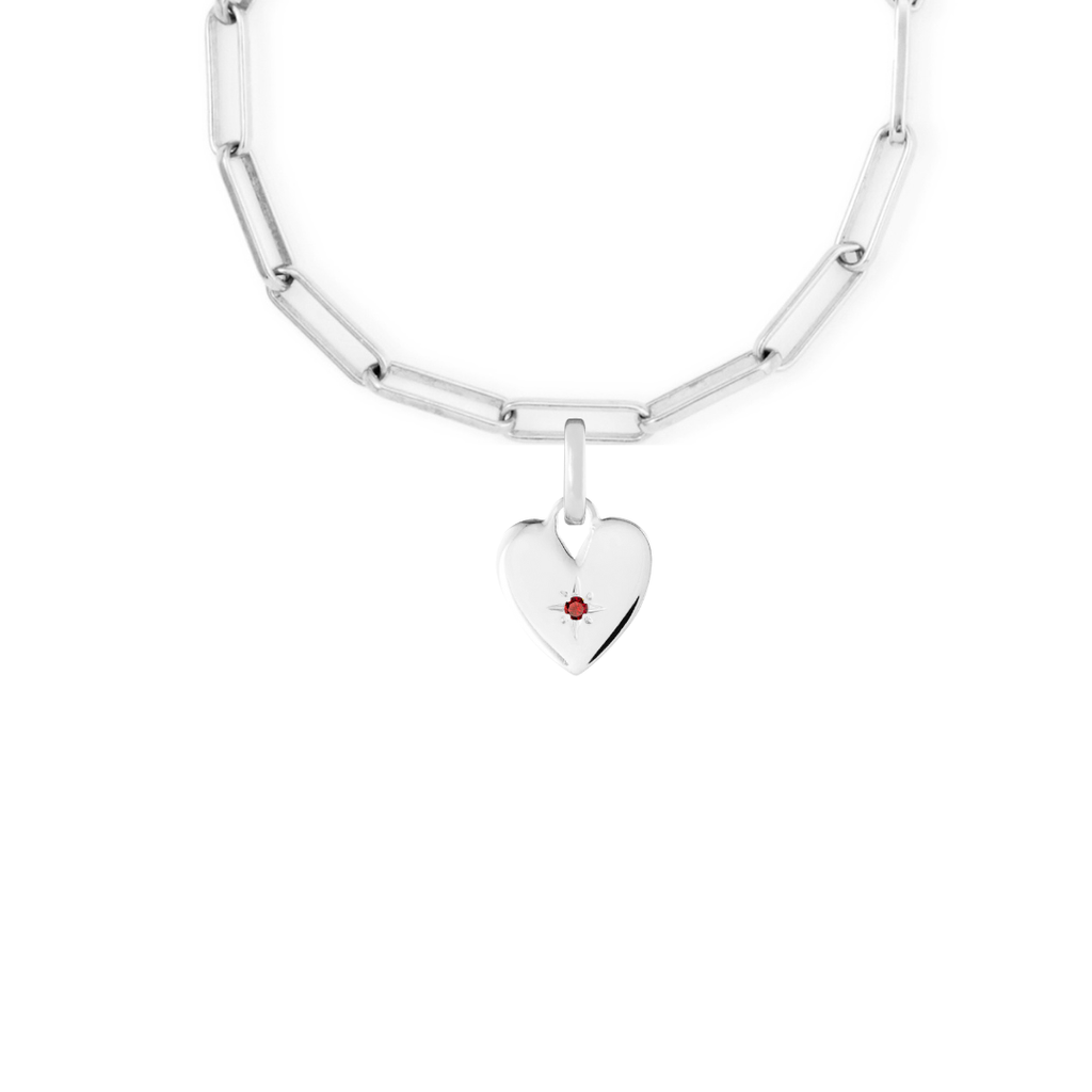 Birthstone Heart Silver Clip Charm Paperclip Necklace