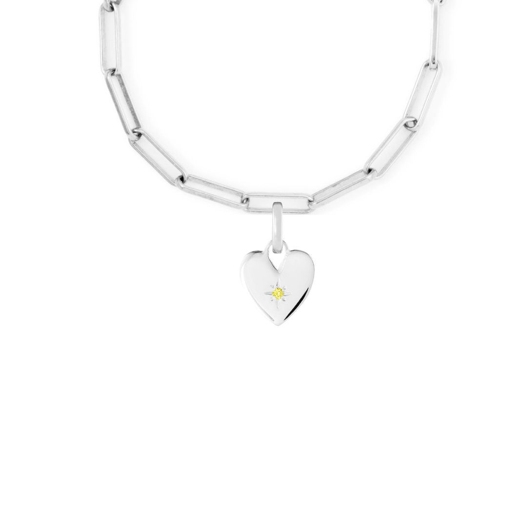 Birthstone Heart Silver Clip Charm Paperclip Necklace