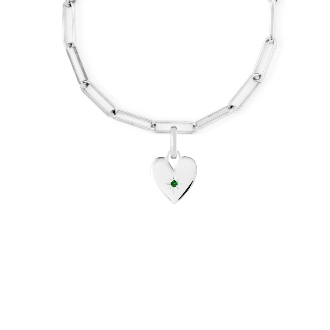 Birthstone Heart Silver Clip Charm Paperclip Necklace