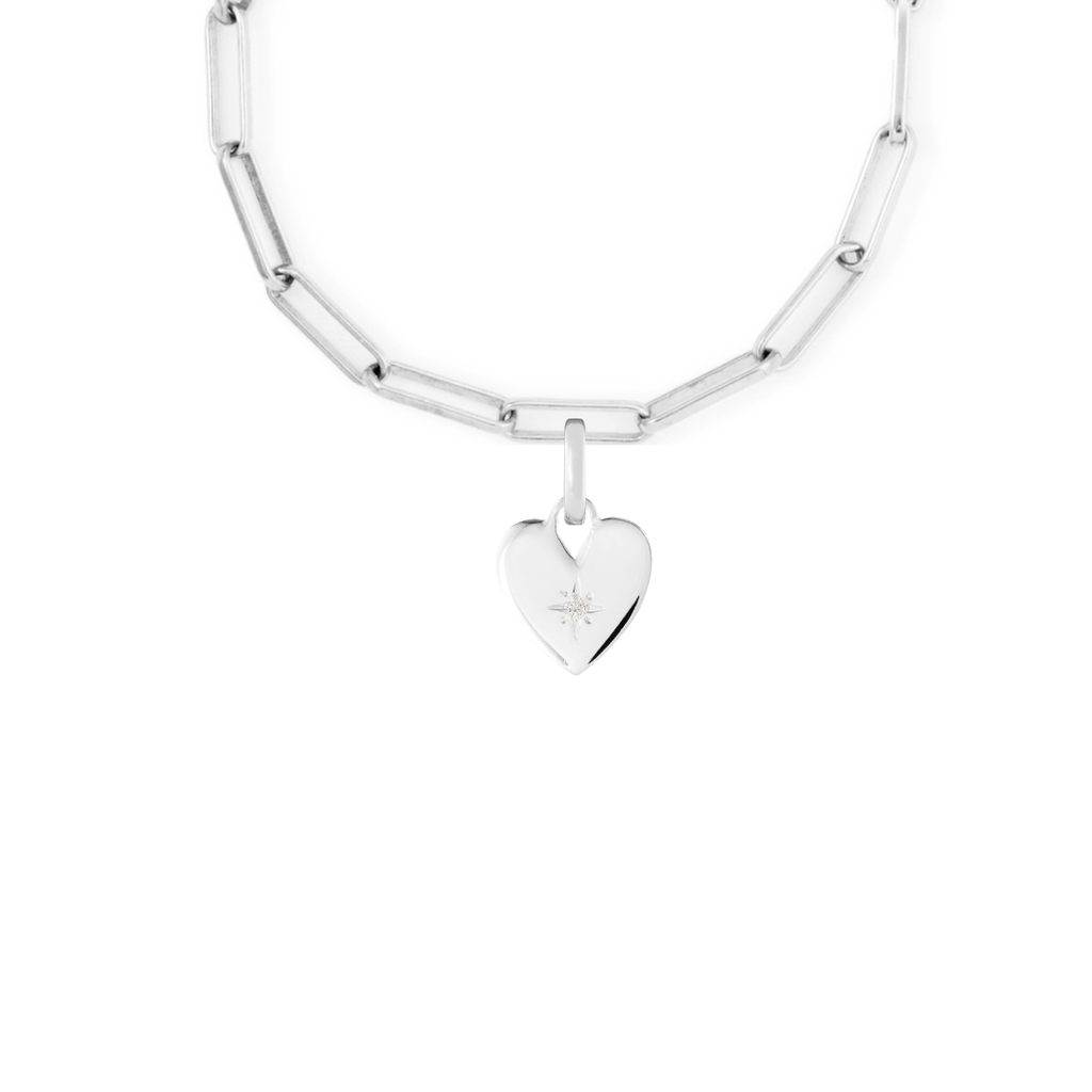 Birthstone Heart Silver Clip Charm Paperclip Necklace