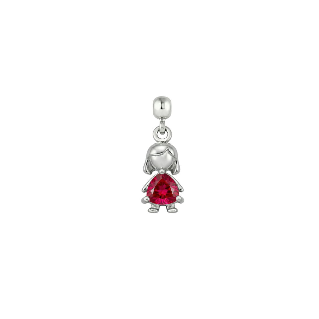 Girl Birthstone Silver Charm