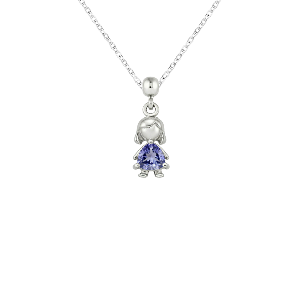 Girl Birthstone Silver Charm