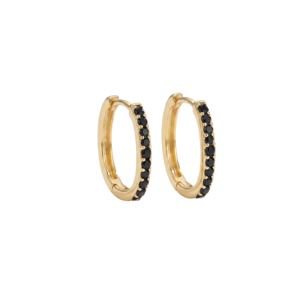 Black Pavé Bar Gold Plated Hoops