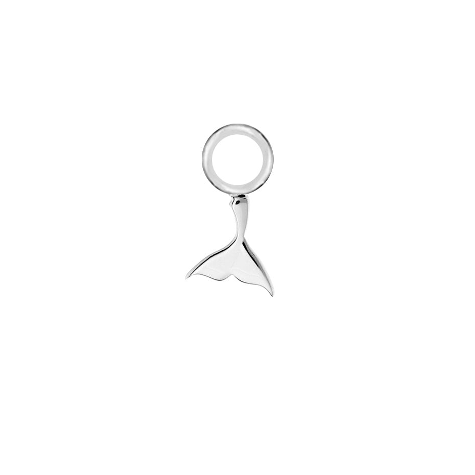 Whale Tail Silver Single Hoop Charm